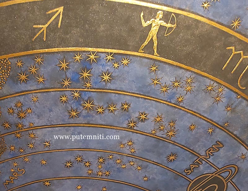 Harmonija sfera, zvezdano nebo detalj sa plafona muzičkog salona u Vili Štuk u Minhenu